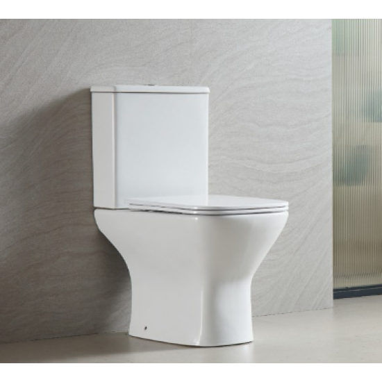 Λεκάνη Δαπέδου Karag Amfipolis TR 126 Πορσελάνης Λευκή Οριζόντιας Αποχέτευσης Τετραγωνισμένη με Καζανάκι και Κάλυμμα Soft Close